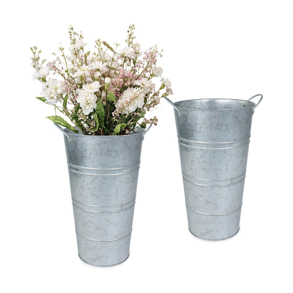 12 Inch Galvanized Metal Vase, 2 Pack Tall Flower Buckets with Handles