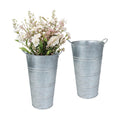 12 Inch Galvanized Metal Vase, 2 Pack Tall Flower Buckets with Handles