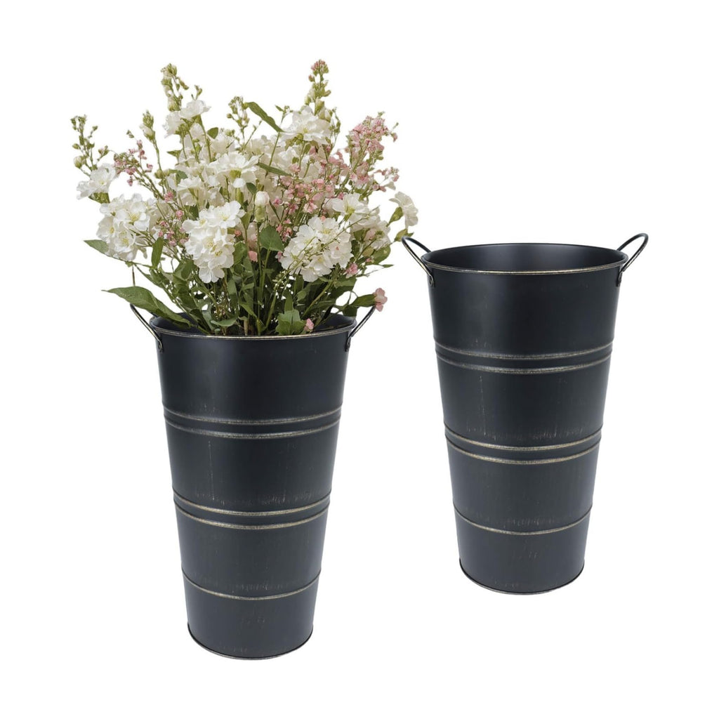 12 Inch Galvanized Metal Vase, 2 Pack Tall Flower Buckets with Handles