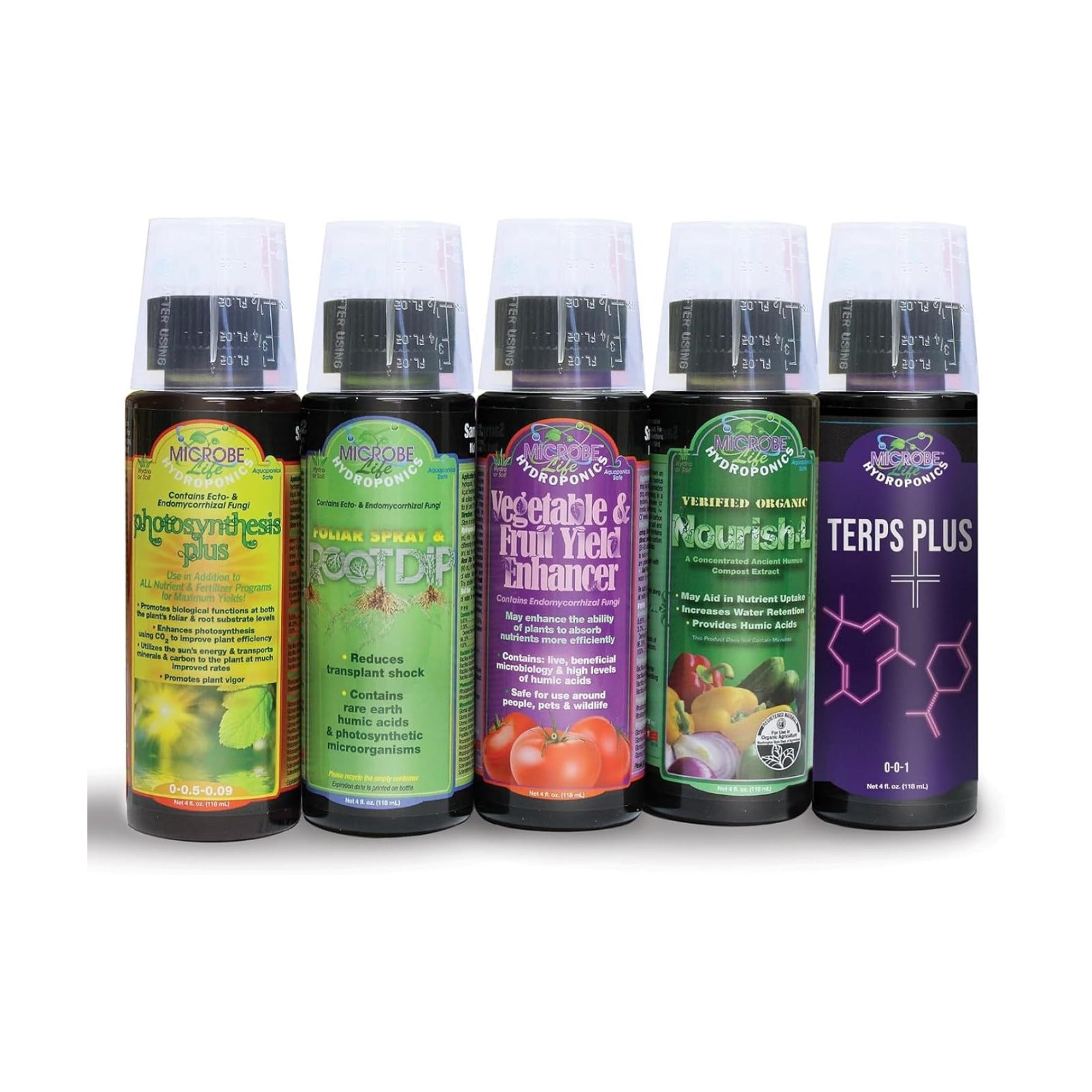 Microbe Life Hydroponics Starter Kit with 4-Ounce Sample Size Bottles of Photosynthesis Plus, Nourish-L, Vegetable and