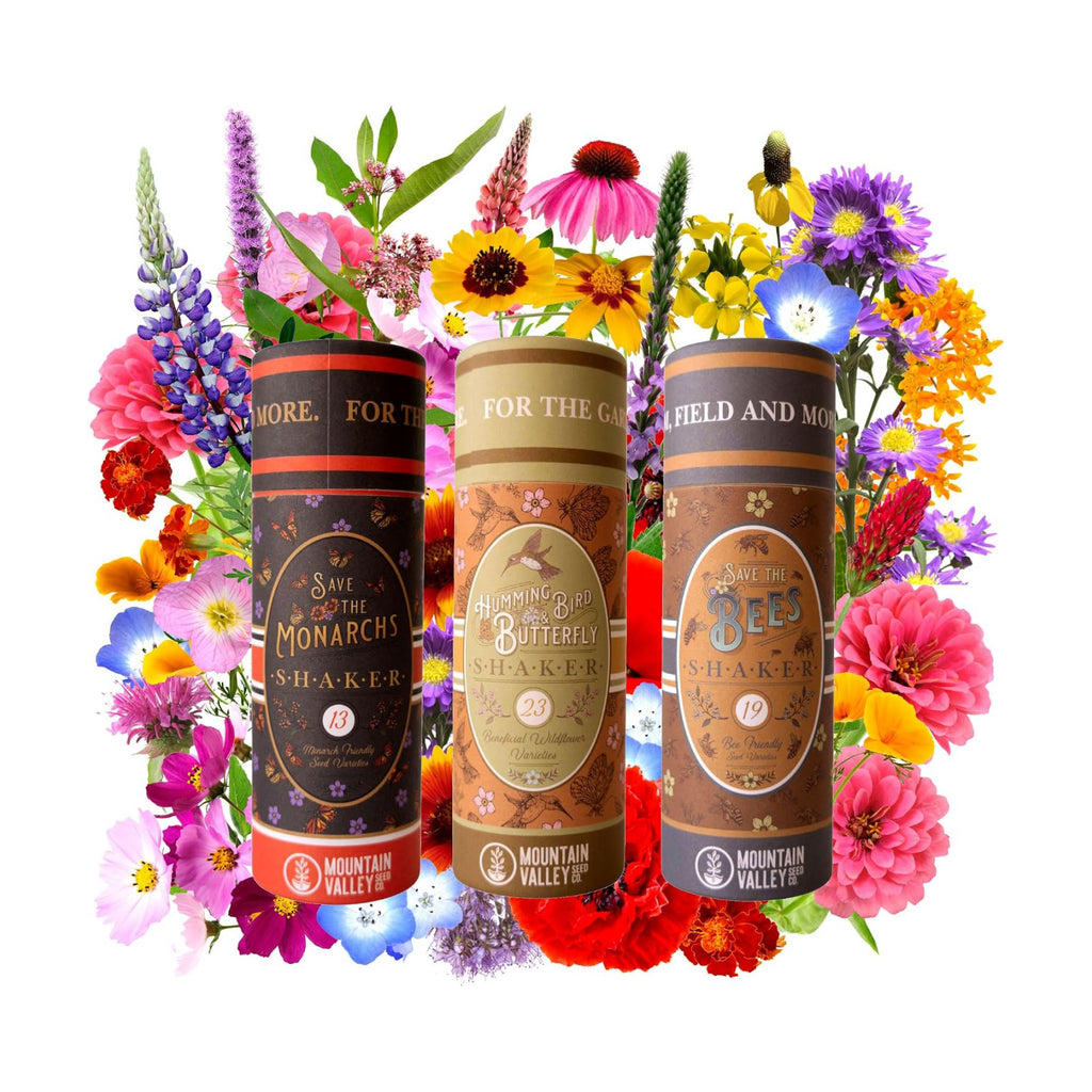 Mountain Valley Seed Co Pollinator Wildflower Seed Shaker Collection | 300,000+ Seeds Hummingbird & Butterfly, Monarch