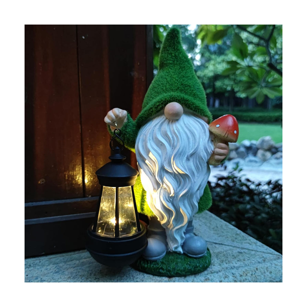 Solar Gnomes Garden Statues,Resin Gnome Figurine Holding Mushroom and Solar Lights Lantern,Outdoor Yard Art Decorations