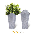 2 Pack 12 Inch Galvanized Wall Planters for Flowers, Silver | Tall Metal Tin Vases for Indoor or Outdoor Flowers