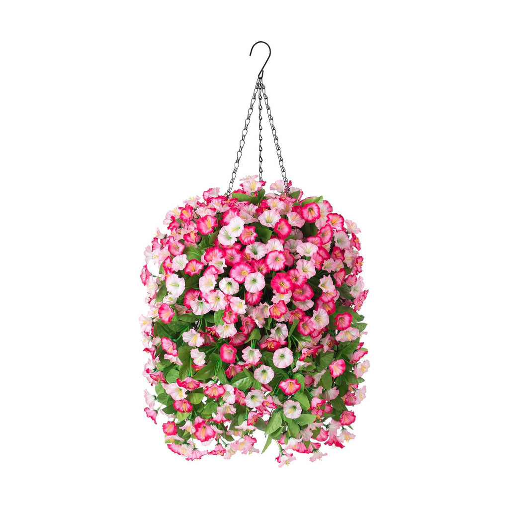 Artificial Flowers with Hanging Basket, Outdoor Faux Plants UV Resistant