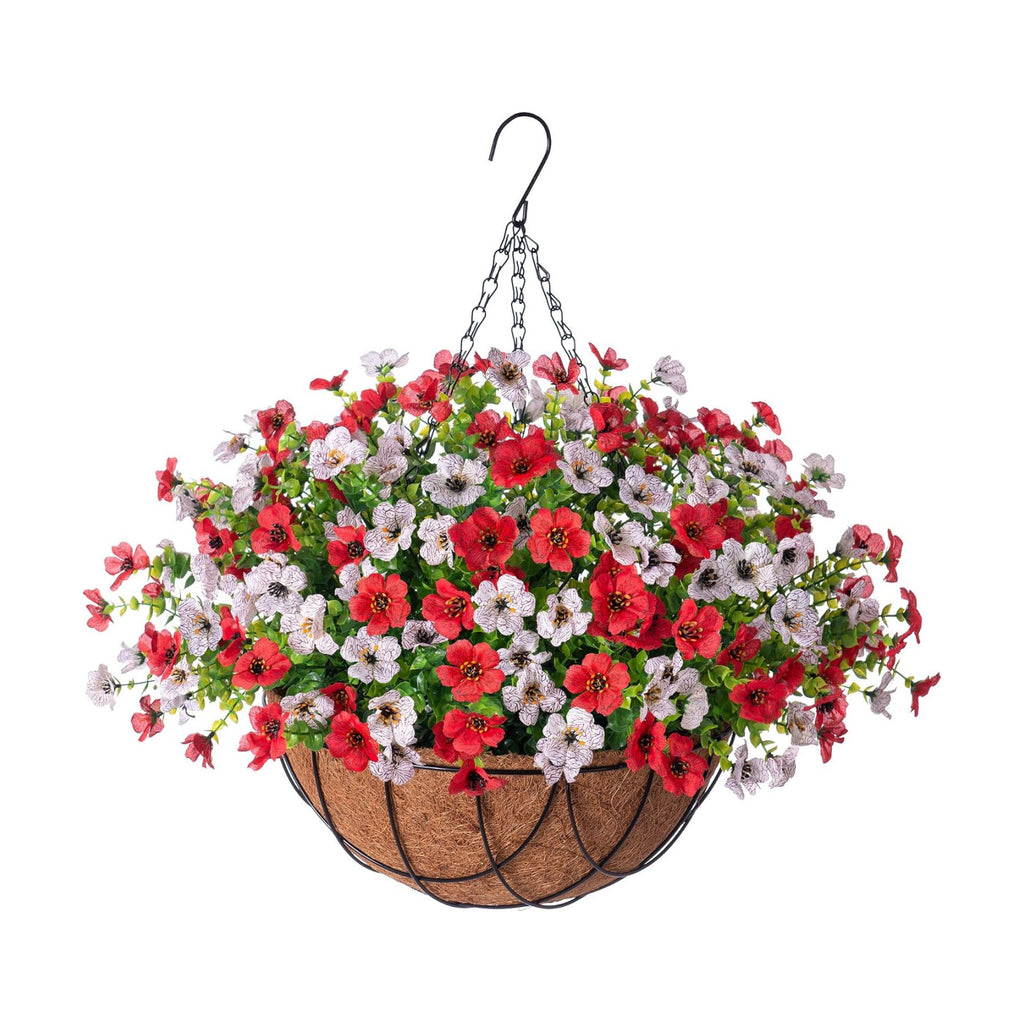 INXUGAO Artificial Fake Flowers Hanging Basket for Outdoor Decoration