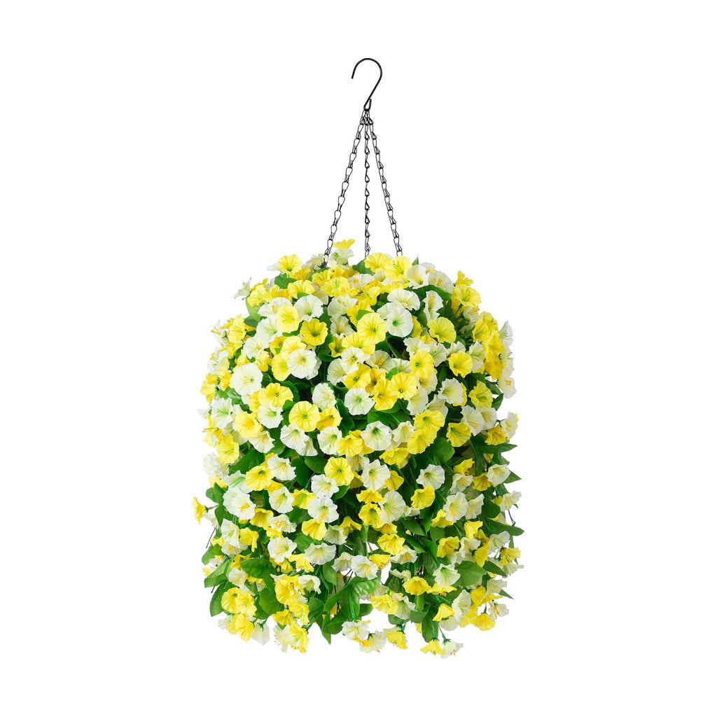 Artificial Flowers with Hanging Basket, Outdoor Faux Plants UV Resistant