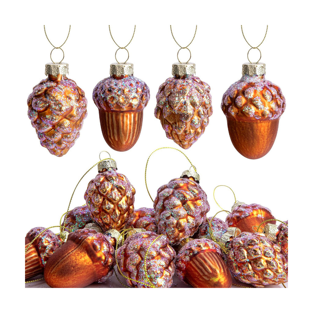 12 Pcs Pine Cone Glass Ornaments - Christmas & Fall Hanging Pinecone Decor