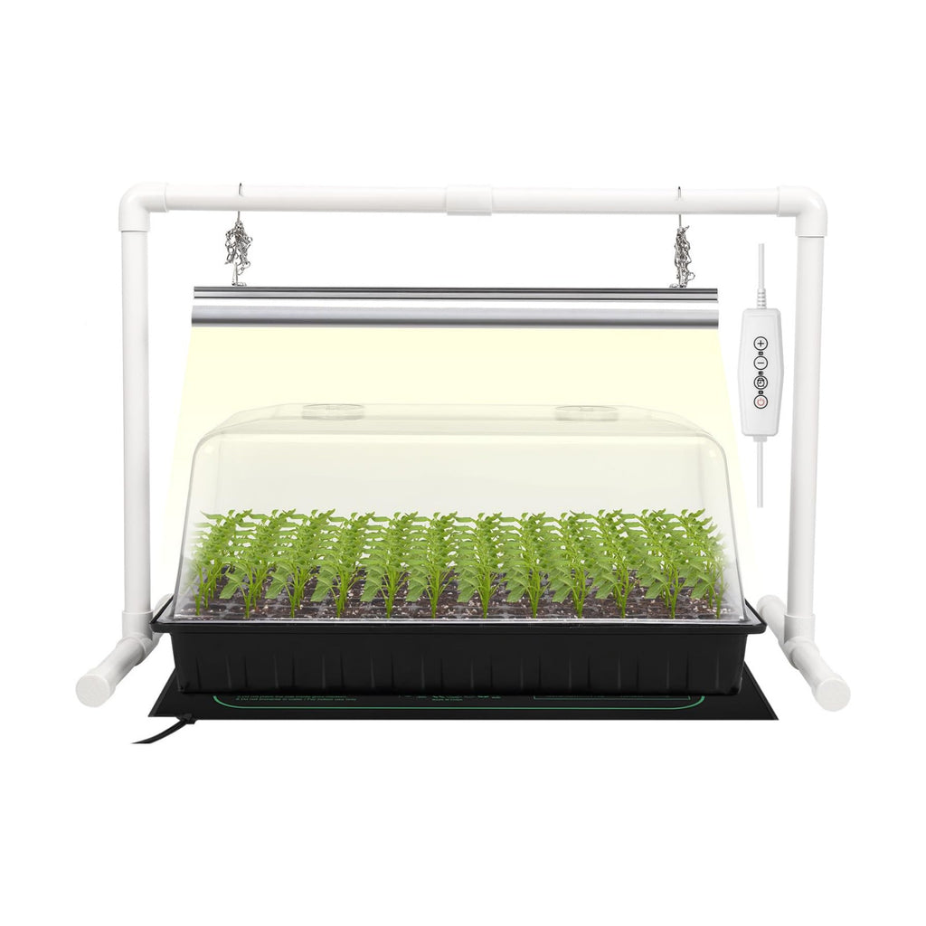 SOLIGT 1020 Size Seed Starter Kit with Grow Light and Heat Mat | 7" Humidity Dome, 6x12 Cell Seed Starter Tray