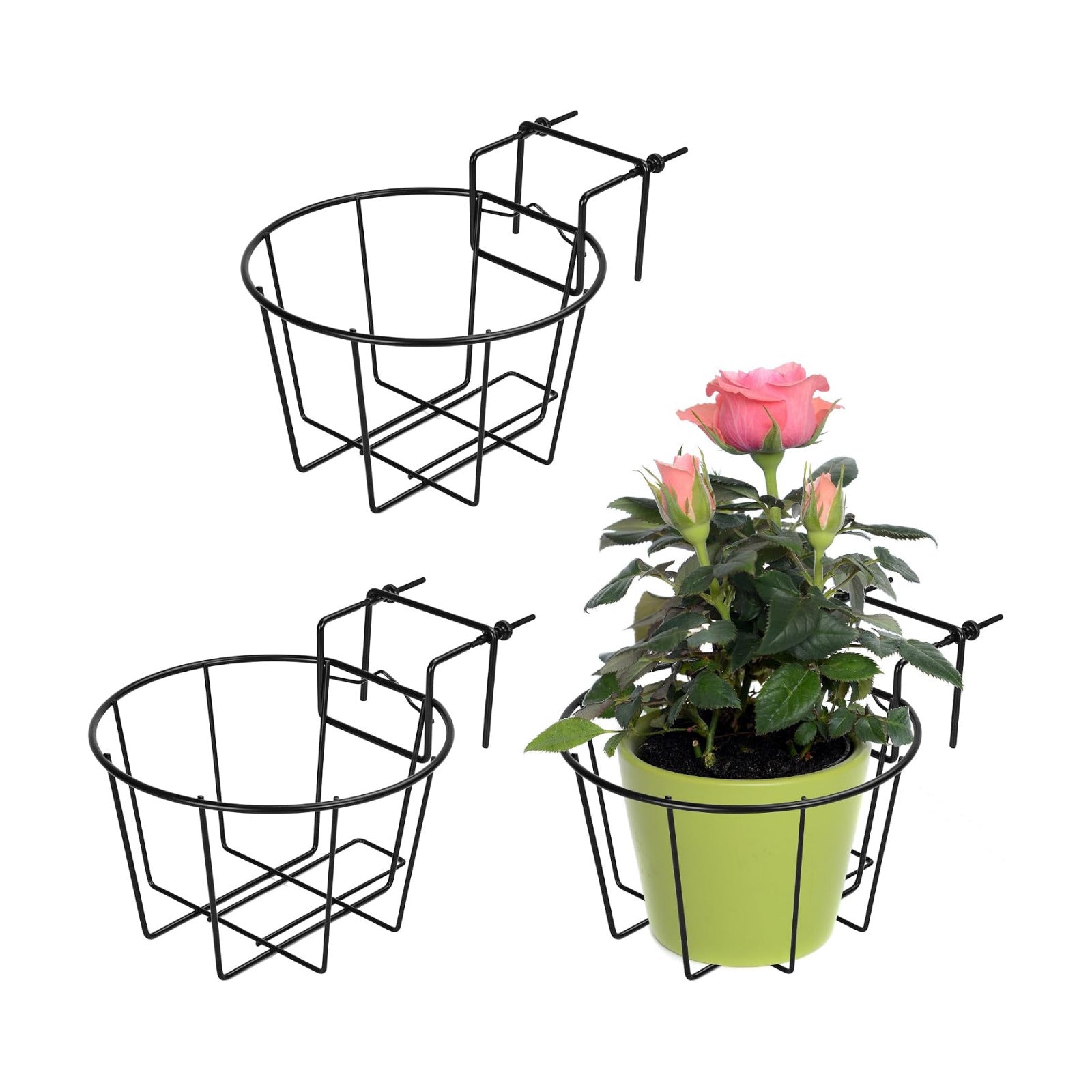 TQVAI Adjustable Hanging Railing Planter for 1.89 to 3.5 Inches Railings - Outdoor Balcony Deck Flower Pot Holder