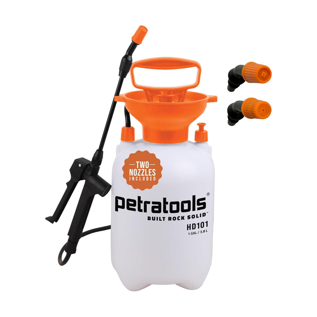 PetraTools HD101 Garden Pump Sprayer, 52-in Long Hose & 2 Nozzles, 1 Gallon | Weed Sprayer 1 Gallon w/ Easy Carry
