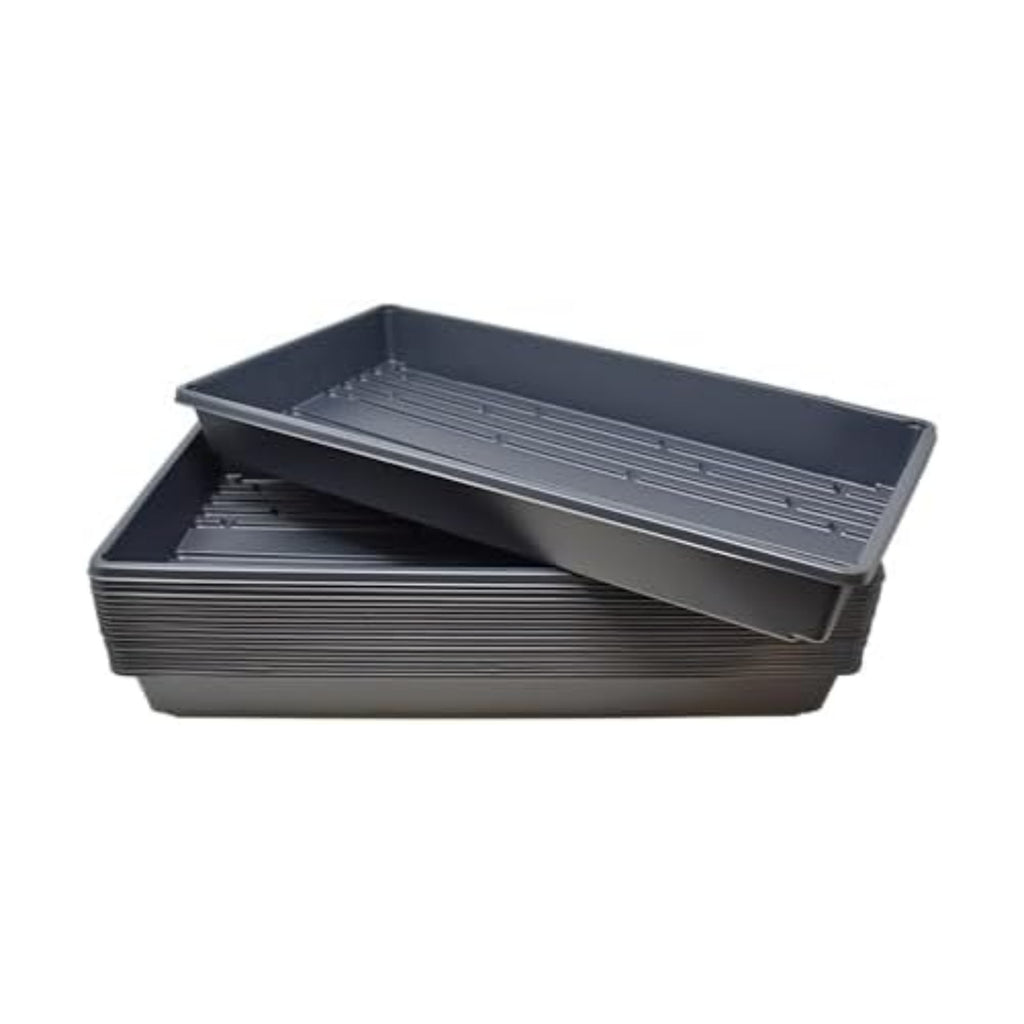 Living Whole Foods 20 Pack of Durable Black Plastic Growing Trays (Without Drain Holes) 21" X 11" X 2" - Flowers, Seedlings, Plants, Wheatgrass, Microgreens & More