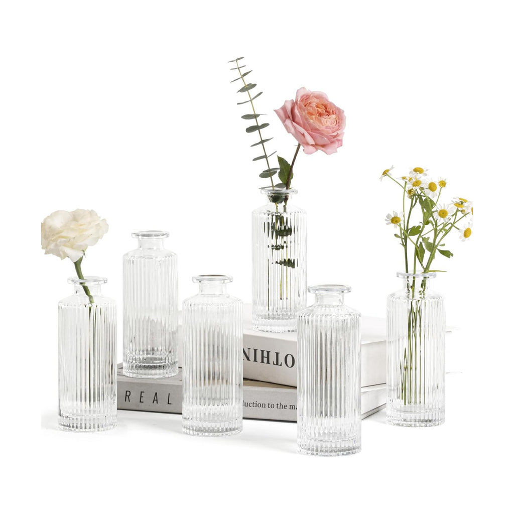 ComSaf Glass Small Bud Vases in Bulk 6 Pcs 5.2 Inch, Clear Flower Vases
