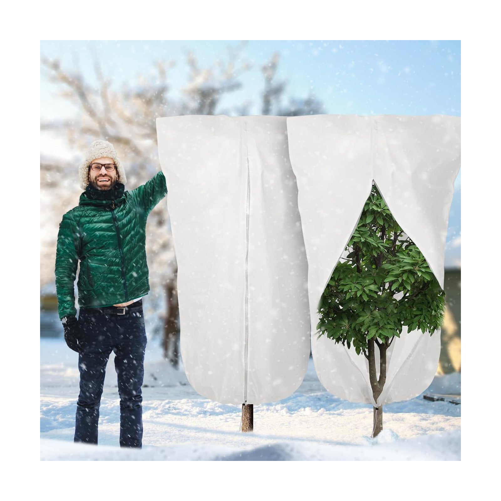 2 Pcs Winter Plant Covers Freeze Protection, Frost Cloth Blankets, 3 oz/yd² Frost Covers with Zipper Drawstring, Frost