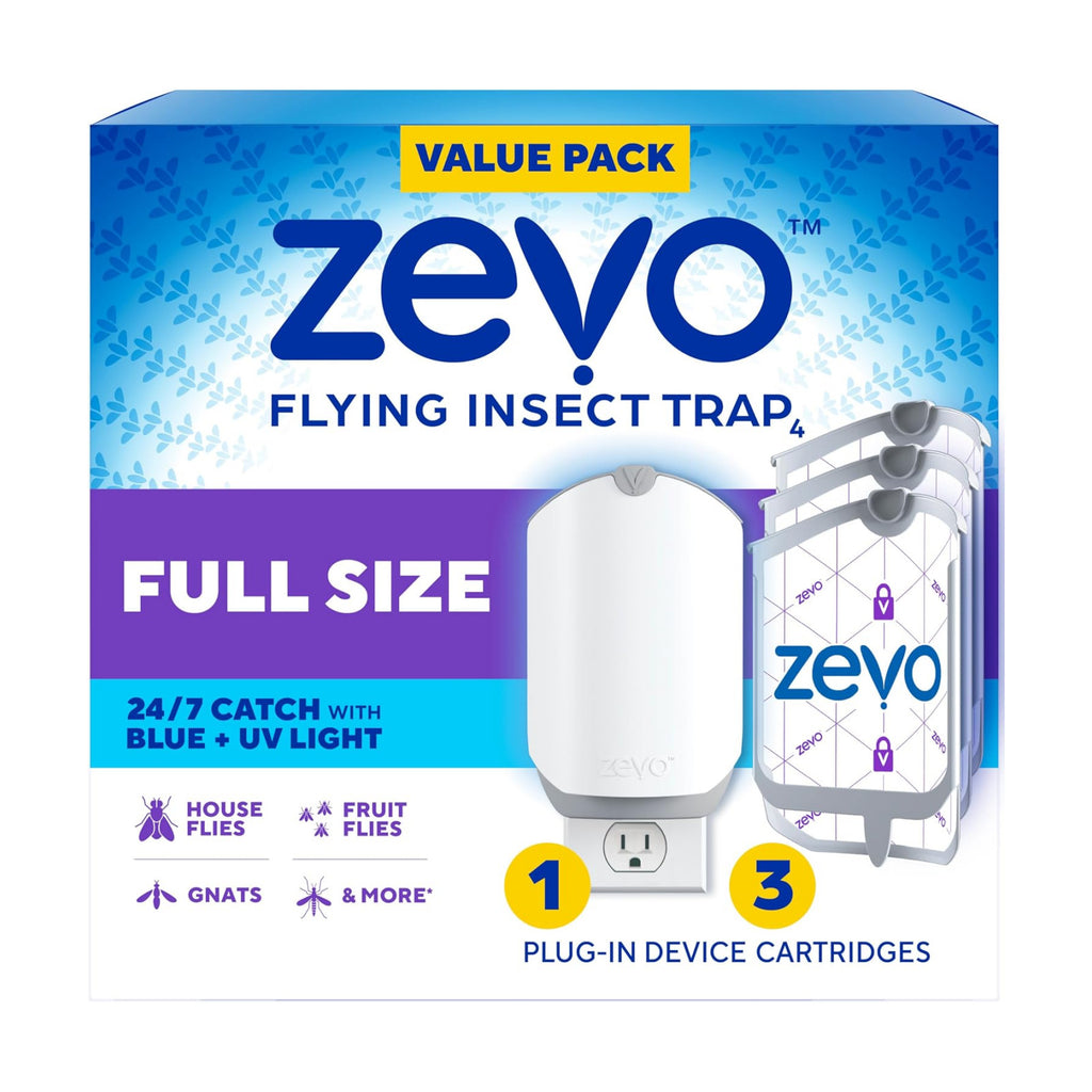 Zevo Flying Insect Trap for Fruit Flies & Gnats, 1 Base & 3 Refills | Fly Trap Catches House Flies, Gnats & Fruit Flies