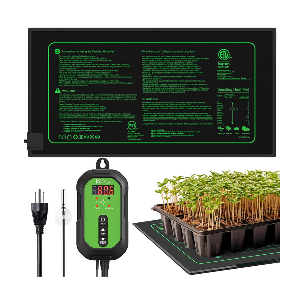 10"x 20" Seedling Heat Mat and Digital Thermostat Combo Set - KOKOPRO Warm Hydroponic Heating Pad for Seed Germination