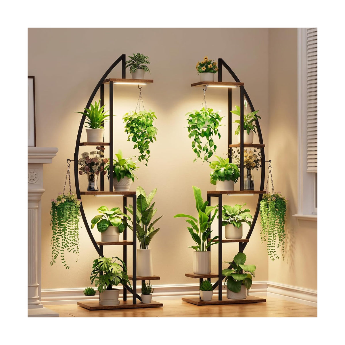 BACEKOLL Plant Stand with Grow Light, 2 Pack Tall Indoor Plant Shelf 6 Tier