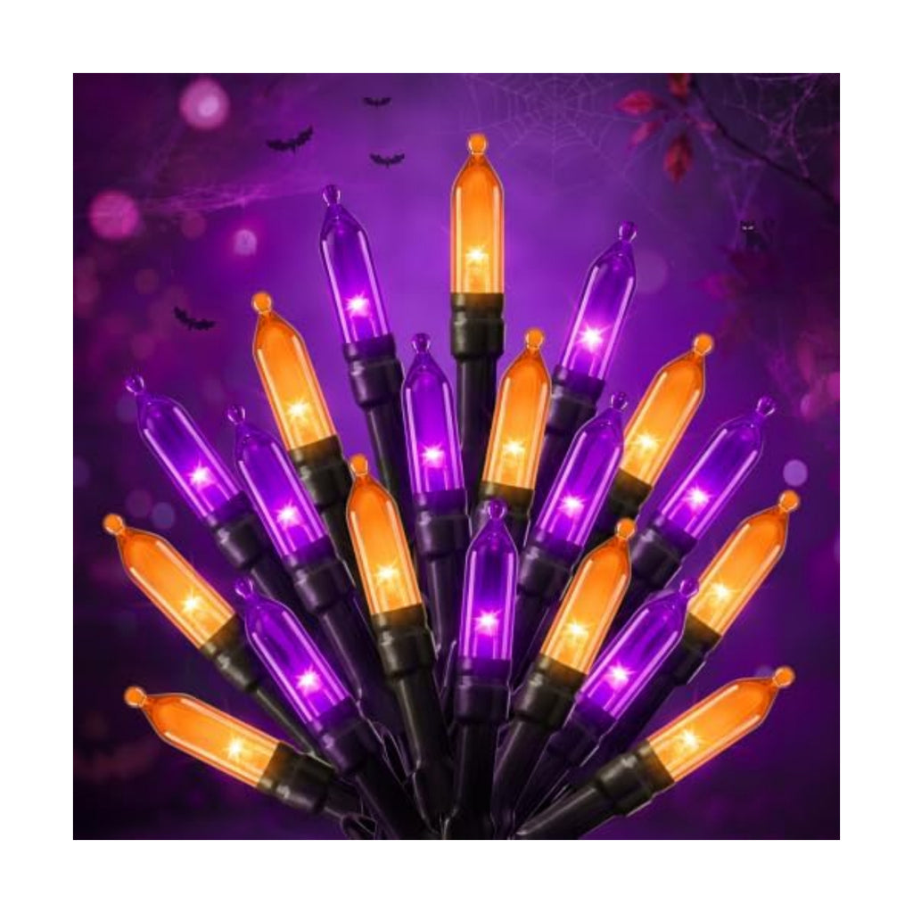 Orange Purple Outdoor Halloween Lights, 39Feet 100LED Christmas Mini Lights