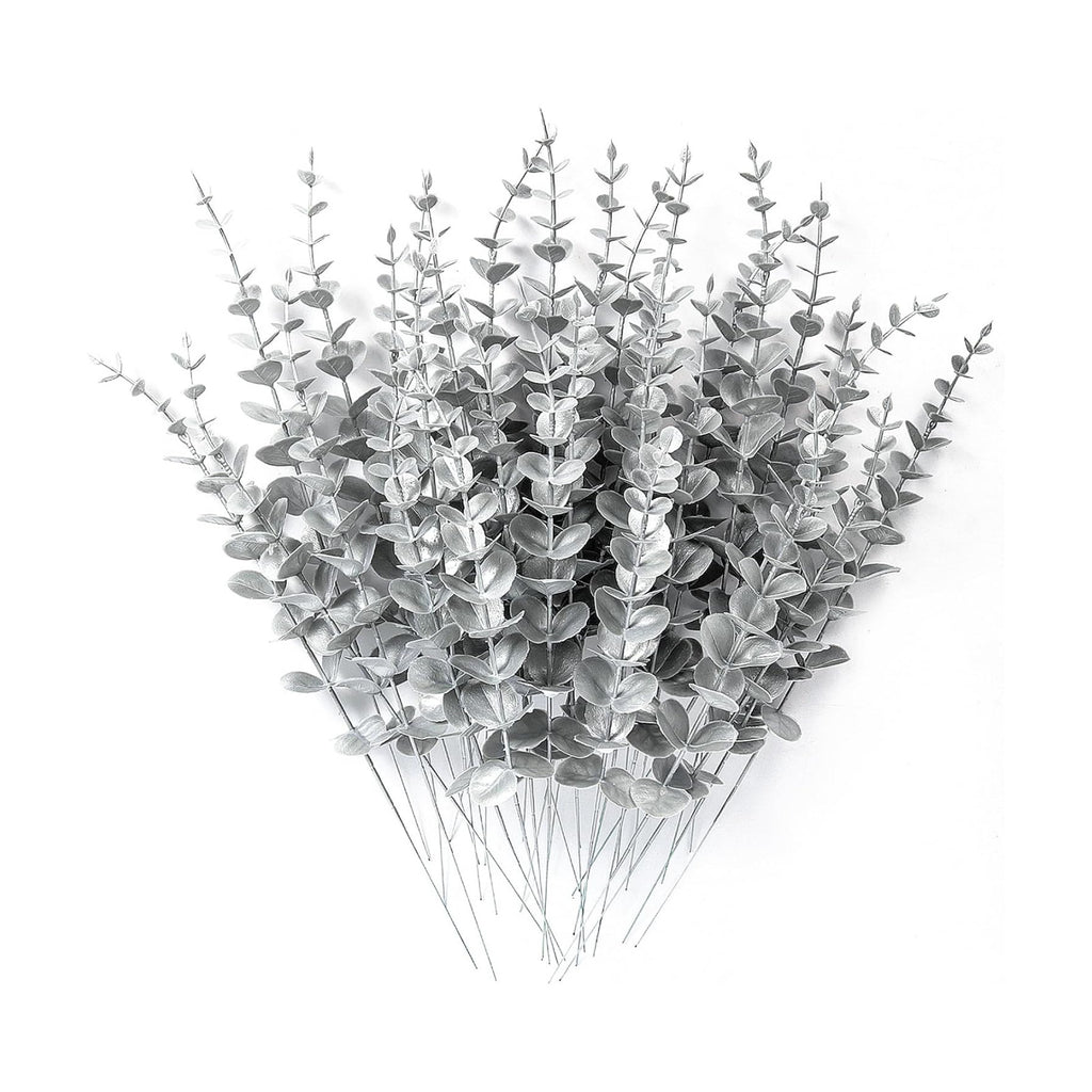 RECUTMS 36Pc Artificial Silver Eucalyptus Leave Stems 14.6in Christmas Pick