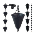 8.5FT Cone Iron Rain Chain for Gutters and Rain Barrel+Adapter, Black | Rain Chains for Downspout, Rust-Prevent Plated