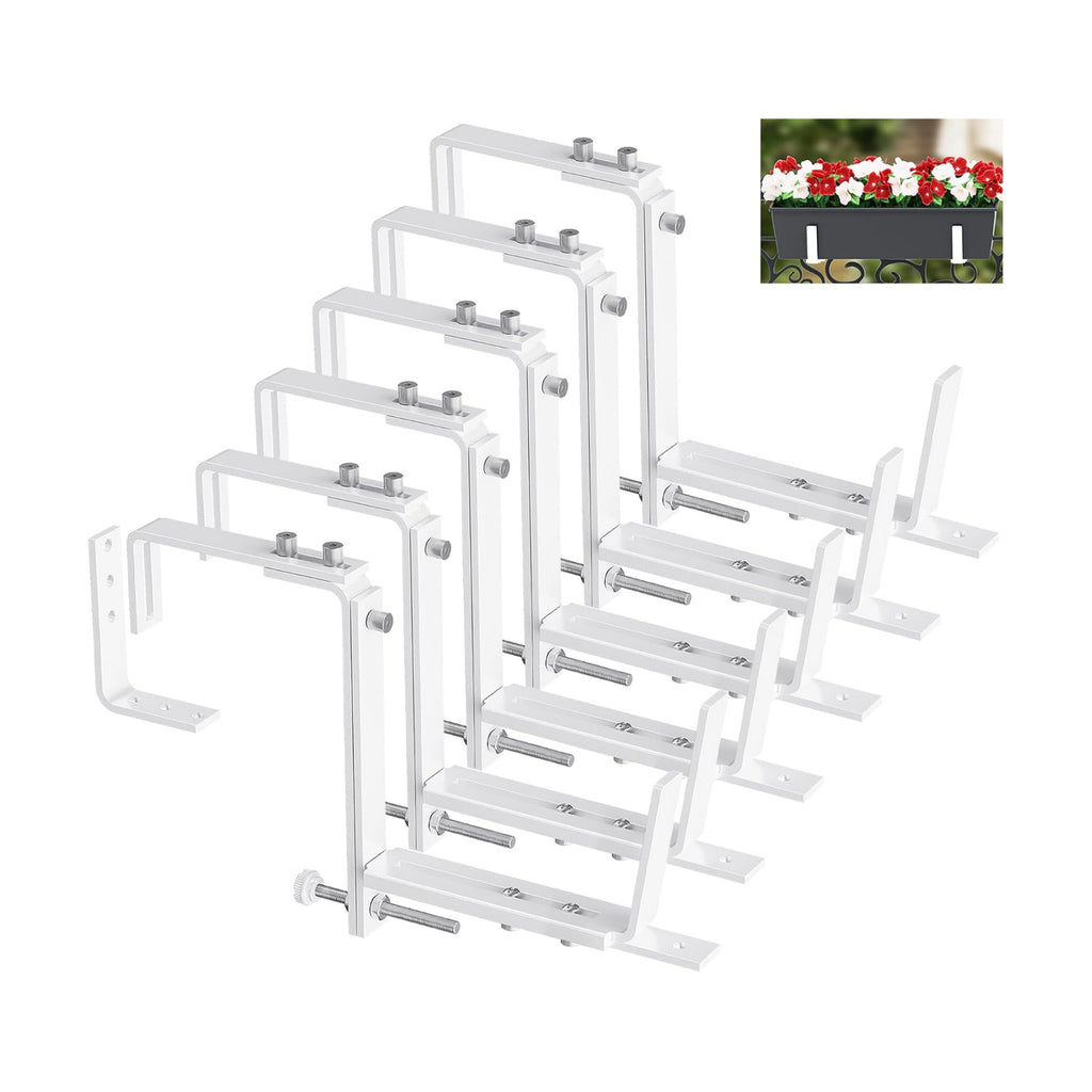 Y&M 6 Pcs Deck Railing Adjustable Planter Box Brackets (6 to 12.5 in), Universal Heavy Duty Iron Flower Box Brackets