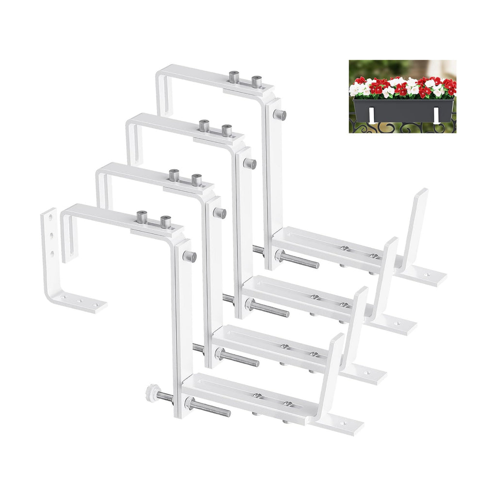 Y&M 4 Pcs Deck Railing Adjustable Planter Box Brackets (6 to 12.5 in), Universal Heavy Duty Iron Flower Box Brackets