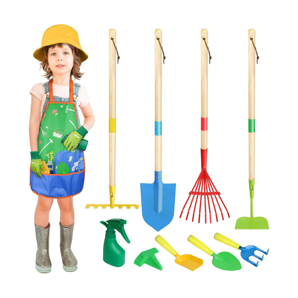 Kids Gardening Tools Set, 22 Pcs Real Metal Wood – Outdoor Toddlers Gifts | Includes Shovel Rake Hoe Leaf Rake Trowel