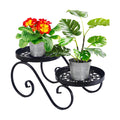 2 Tier Black Plant Stand, Metal Flower Stand Indoor Outdoor | Anti-Rust Iron Plant Shelf, Round Flower Pot Stands for