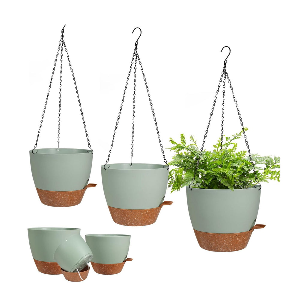 3 Pack Hanging Planter Indoor Outdoor Flower Pots 7/6.5/5 Inch, Self-Watering Hanging Pot with Drainage Holes Hanging