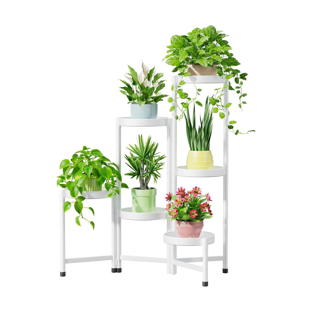 iDavosic.ly Plant Stand Indoor Outdoor, 6 Tier Metal Corner Shelf, White | Tiered Flower Display Holder, Folding Multi