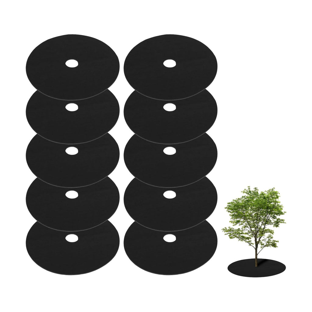 TezhiIe 10 PCS Non Woven Tree Rings, Round 24.4 Inches Base Weed Barrier Fabric Cover, Degradable & Reusable Tree Mulch