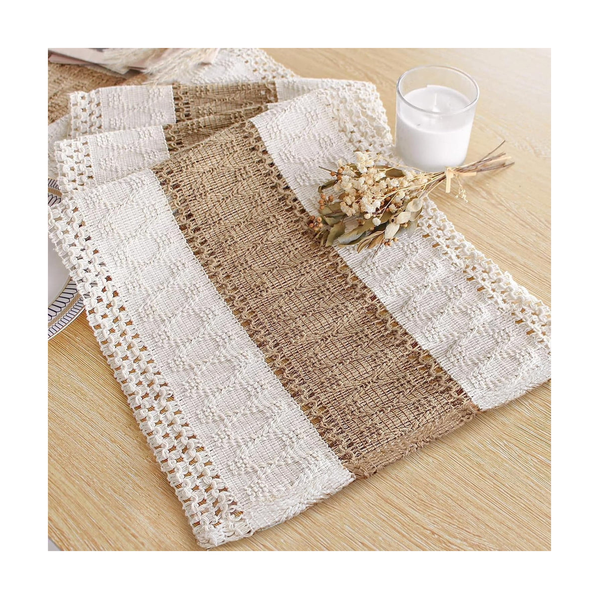 FEXIA Boho Table Runner for Fall Home Decor 12x48 Farmhouse Woven Runner
