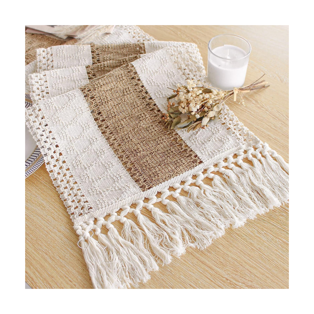 FEXIA Boho Table Runner for Fall Home Decor 12x48 Rustic with Tassels