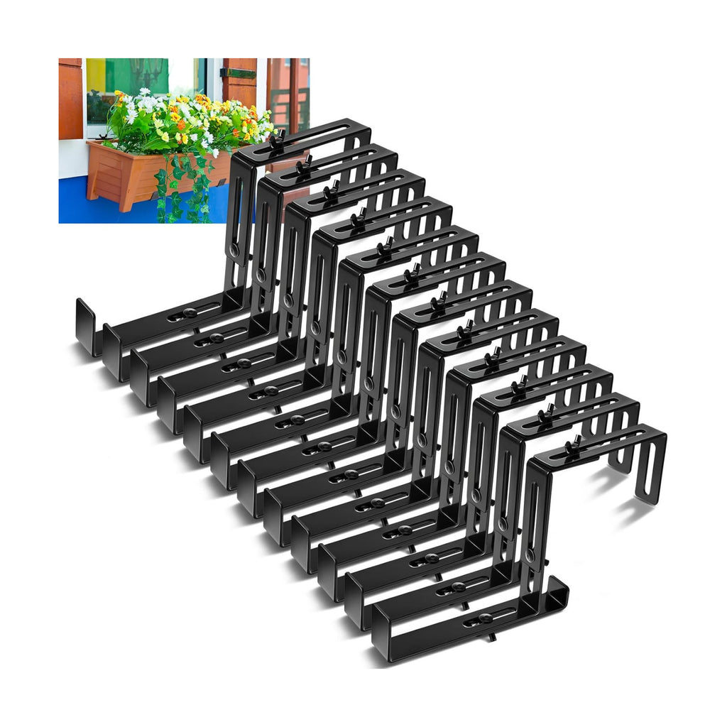 Leinuosen 12 Pcs Adjustable Window Boxes Brackets Planter Box Bracket Heavy Duty Deck Railing Hanging Flower Stand for