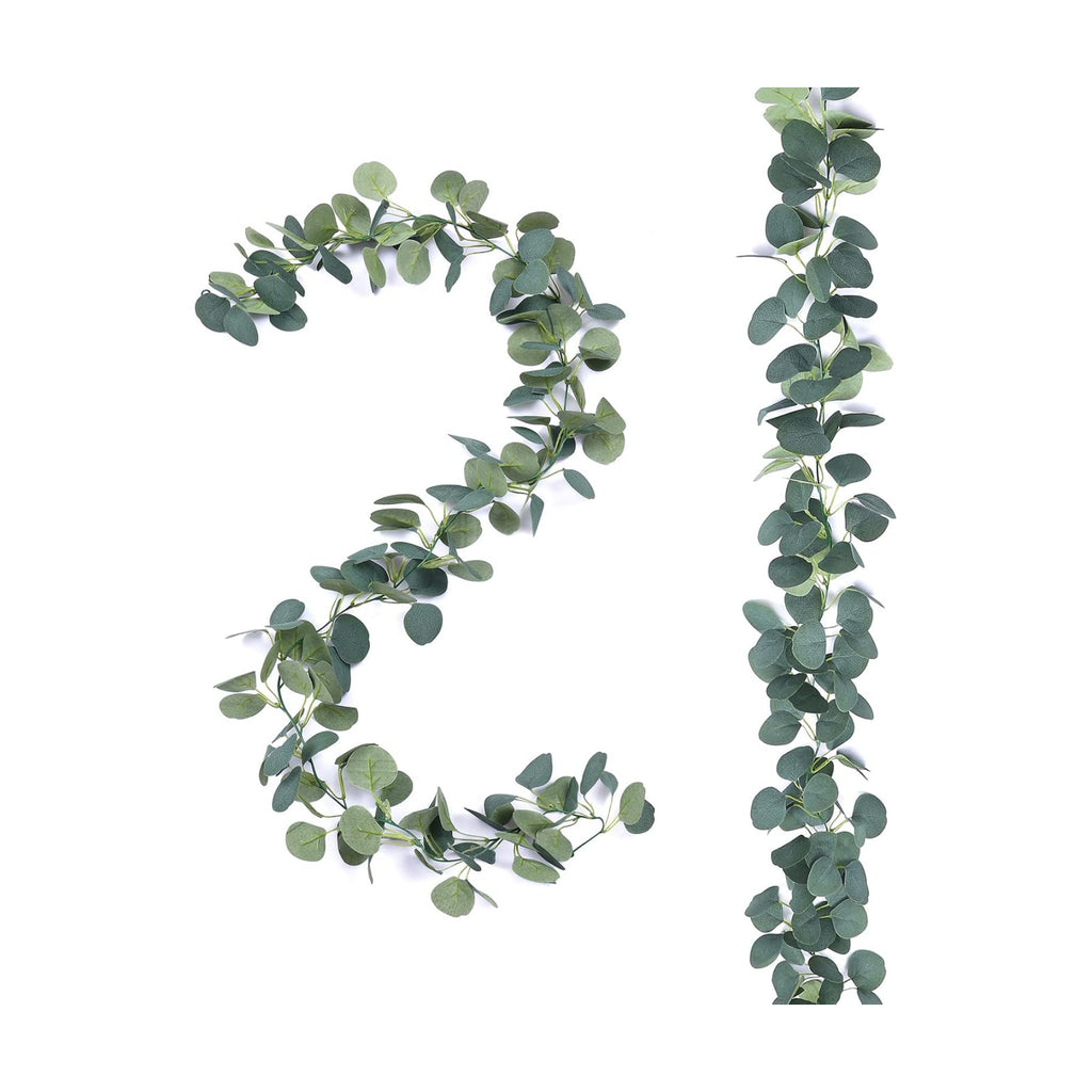 FUGZAUD 2 Pack Artificial Eucalyptus Garland Faux Silk Leaf Silver Dollar Eucalyptus Leaves Vines Handmade Garland Greenery Wedding Backdrop Indoor Outdoor Arch Wall Decoration