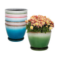 Worth Garden Plastic Round 8" Plant Pots - Set of 6 Multicolor Small Gloss Flower Pot Planters with Drainage Hole and