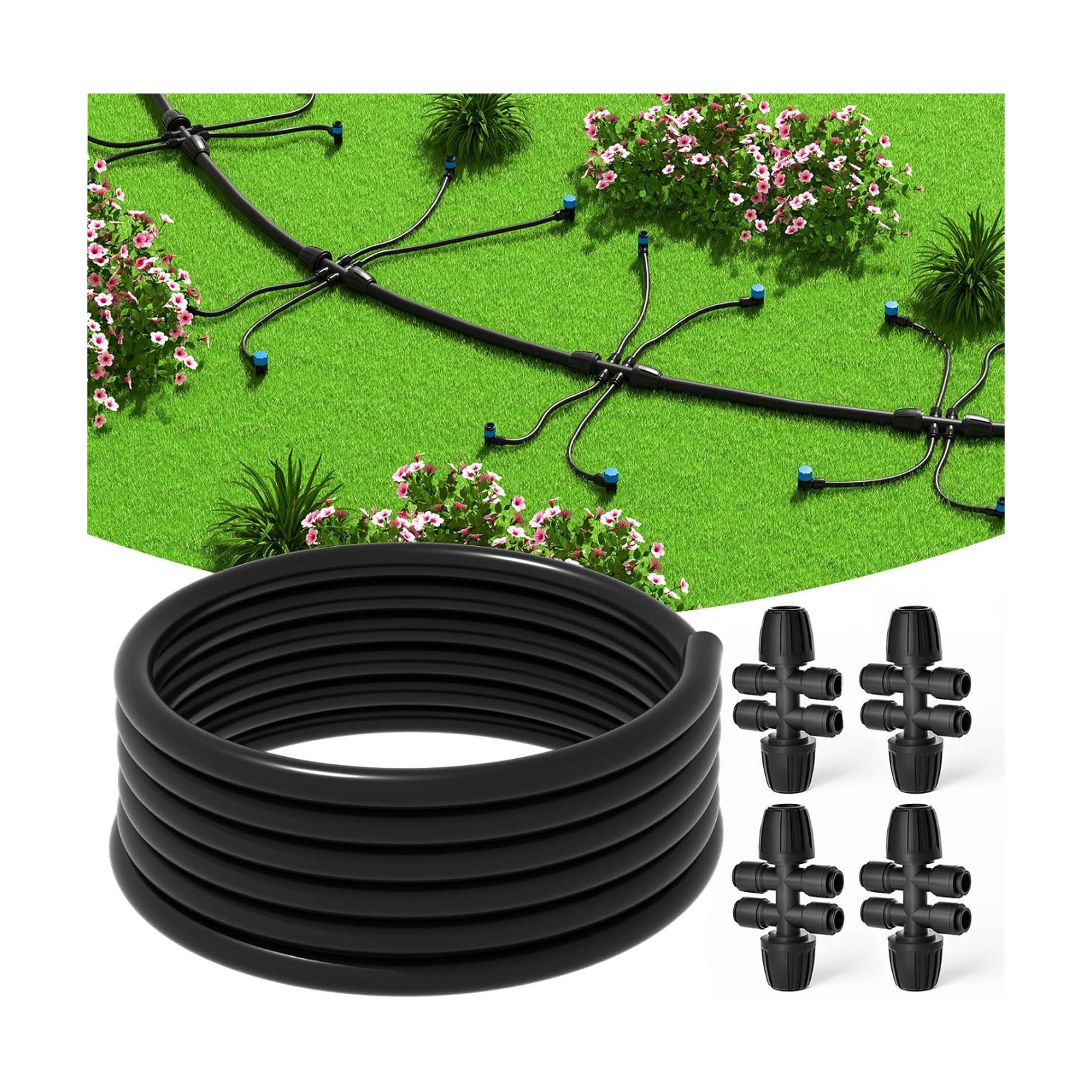 MIXC 50 FT 1/2 Inch Drip Irrigation Tubing Kit:Premium Garden and Landscape Watering System with 4 Quick Connector