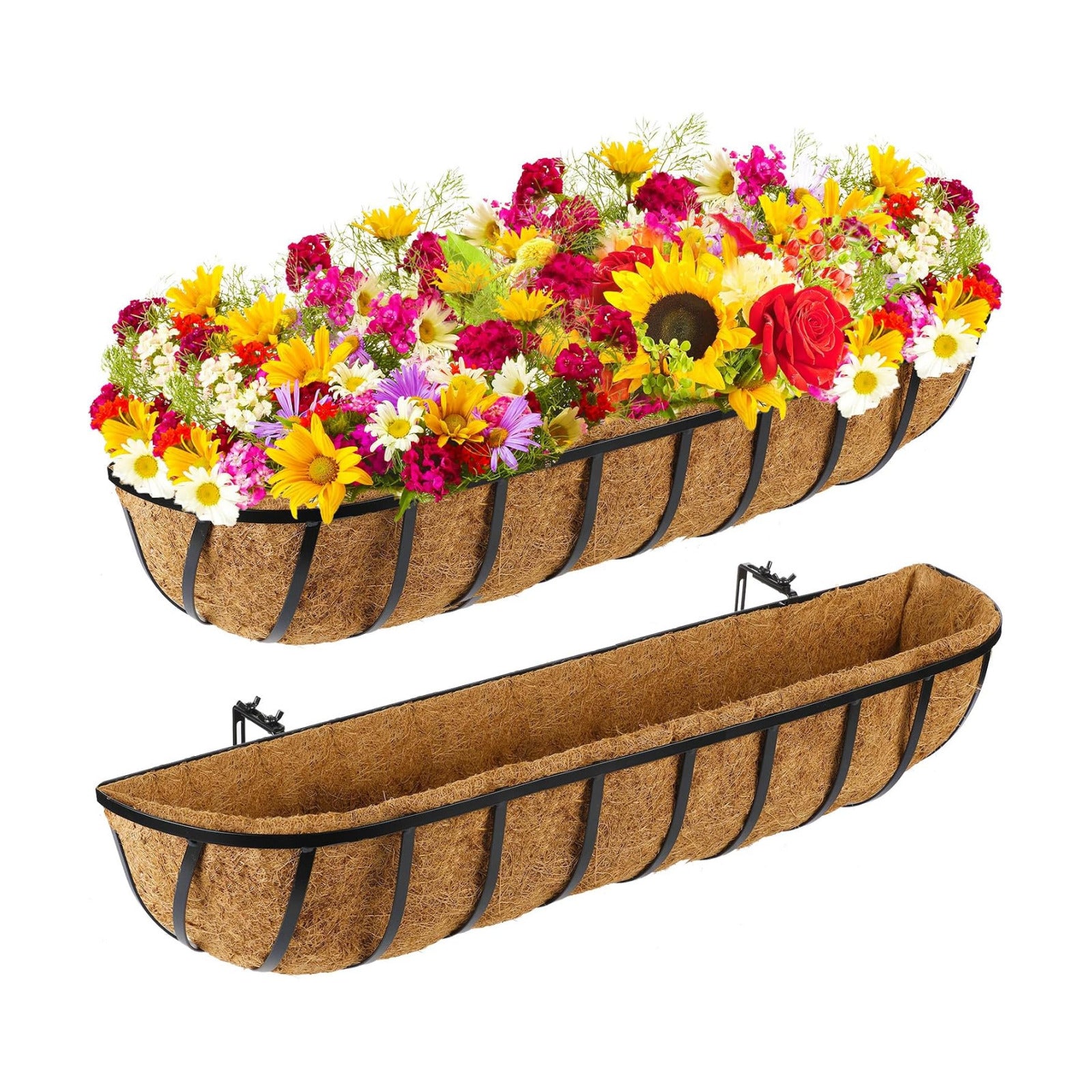 Tessco for you 2 Pieces Railing Planter Boxes, 36 Inches Window Box Planters with Coco Liner and Adjustable Brackets