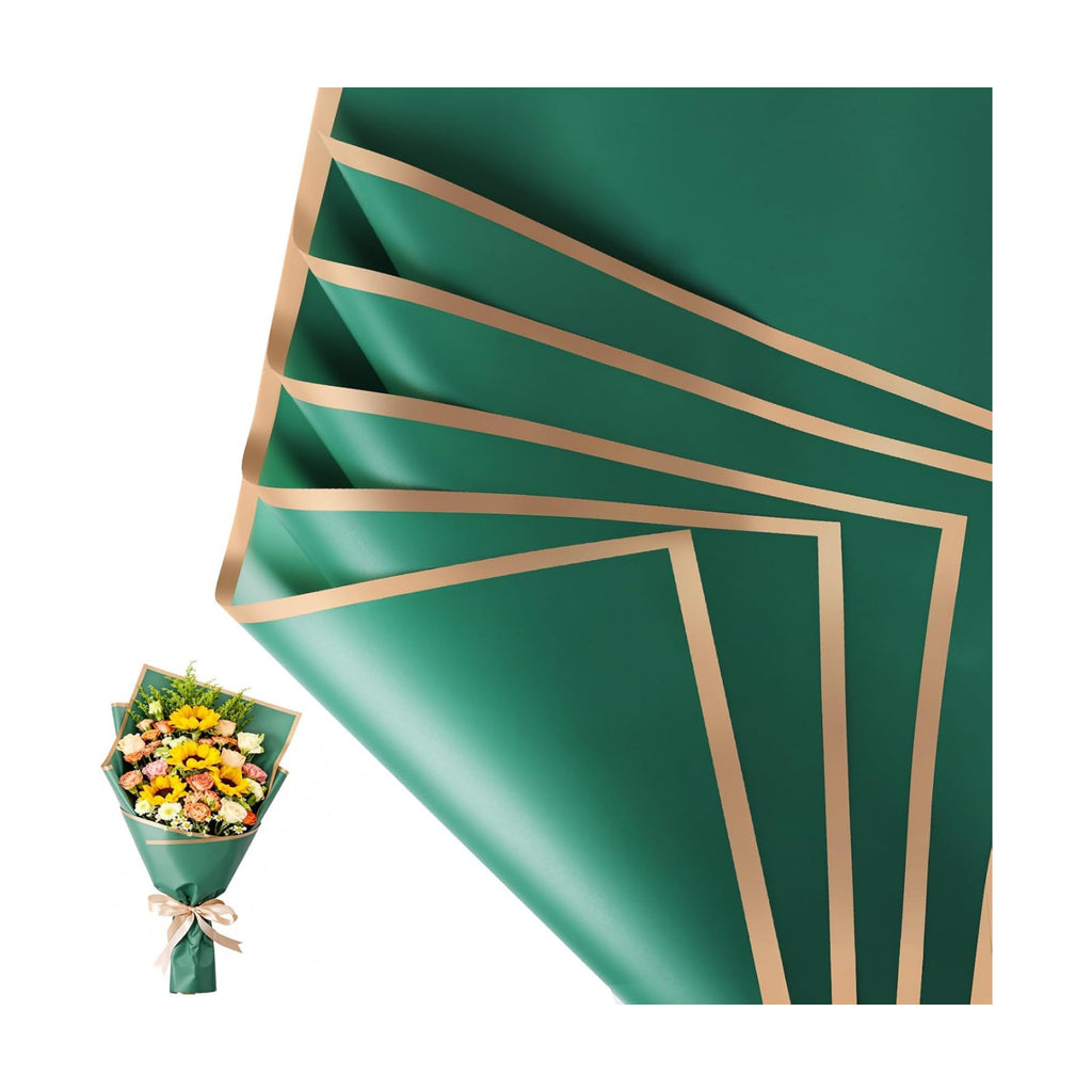 20 Sheet Flower Wrapping Paper-Waterproof Floral Bouquet Paper (Dark green)