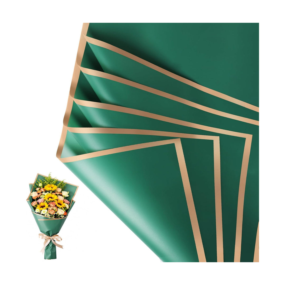 20 Sheet Flower Wrapping Paper-Waterproof Floral Bouquet Paper (Dark green)