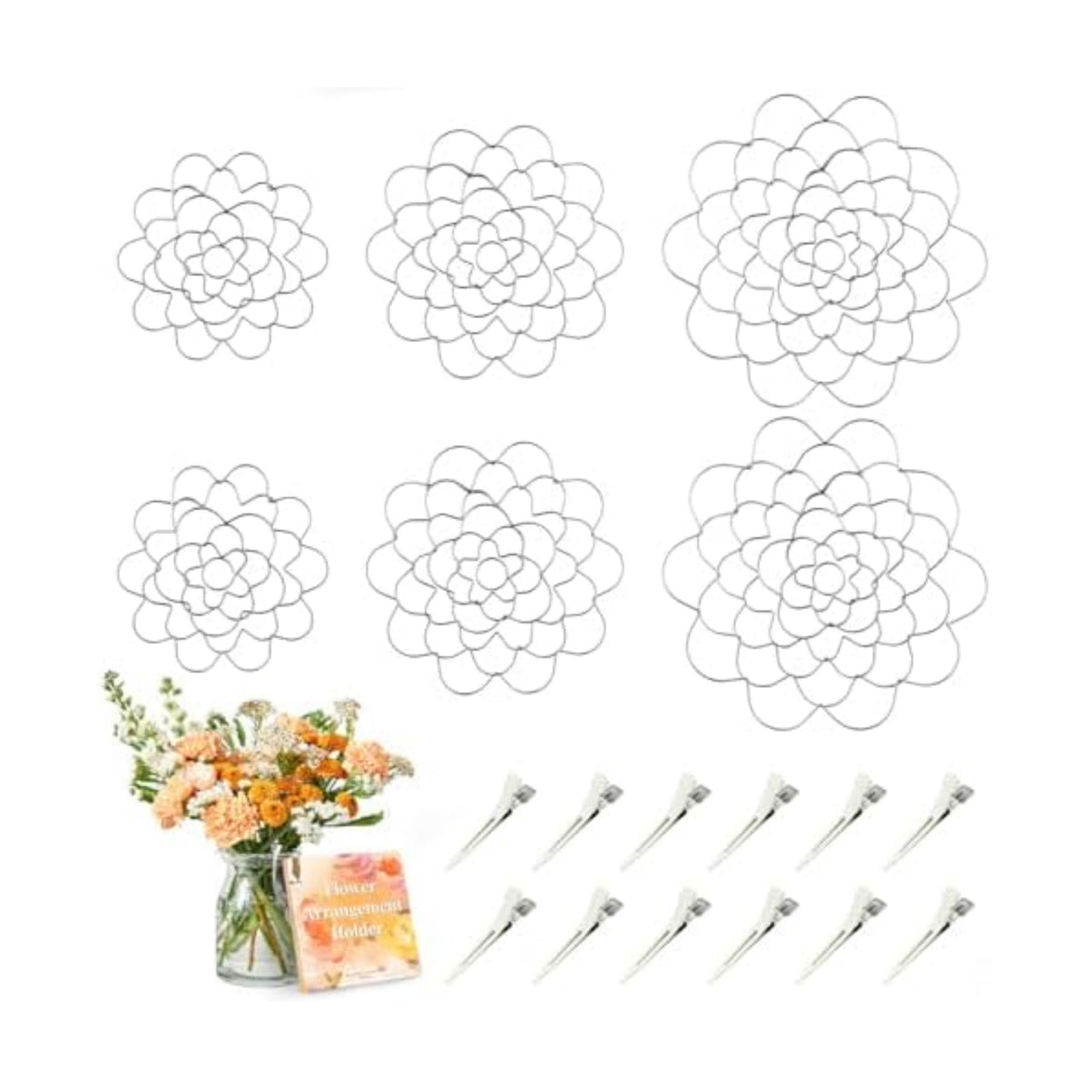 Flower Arrangements, 6Pcs Flower Arrangement Holder Stainless Steel Round Metal Flower Insert Lid Supplies for Arrangement Plant Fixation