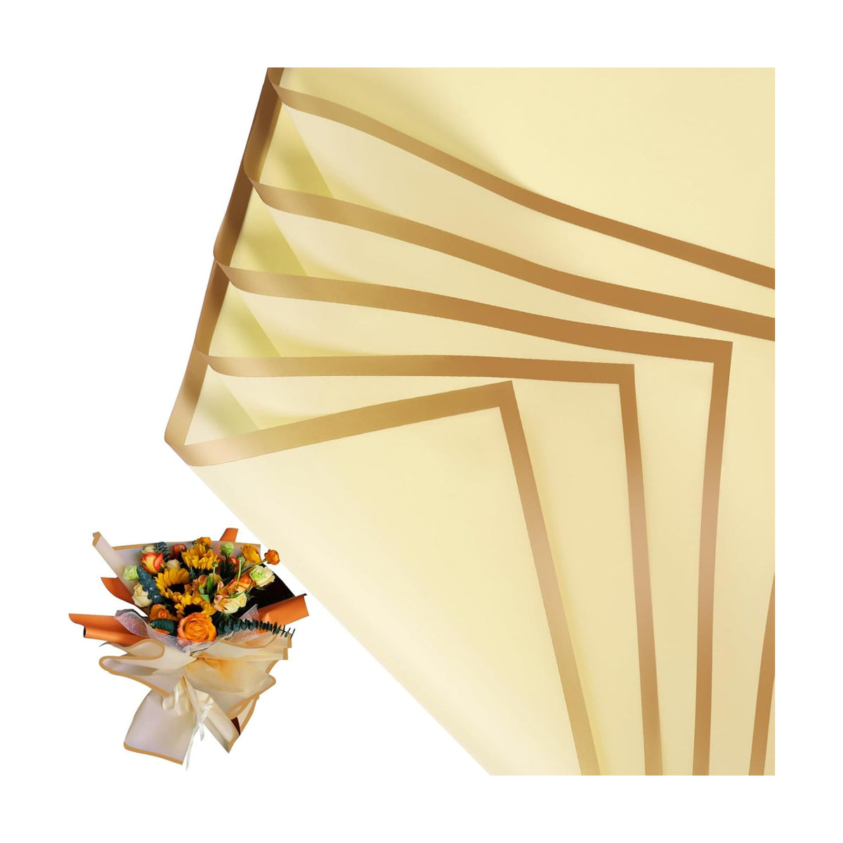 20 Sheet Flower Wrapping Paper-Waterproof Bouquet Paper (Light yellow)