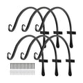Worth Garden 6-Pack 14" Plant Hanger Bracket - Hand-Forged Wrought Iron Powder-Coated Heavy Duty Wall Hooks - Black