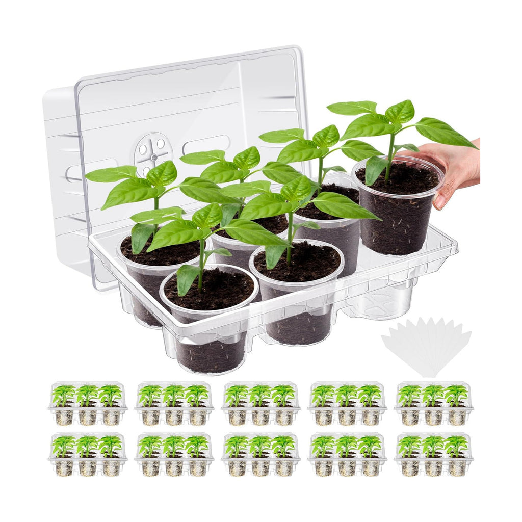 Vesici 10 Pack Seed Starter Tray Kit Seedling Starter Trays with 60 Pcs 4 Inch Nursery Pots and Humidity Dome (60