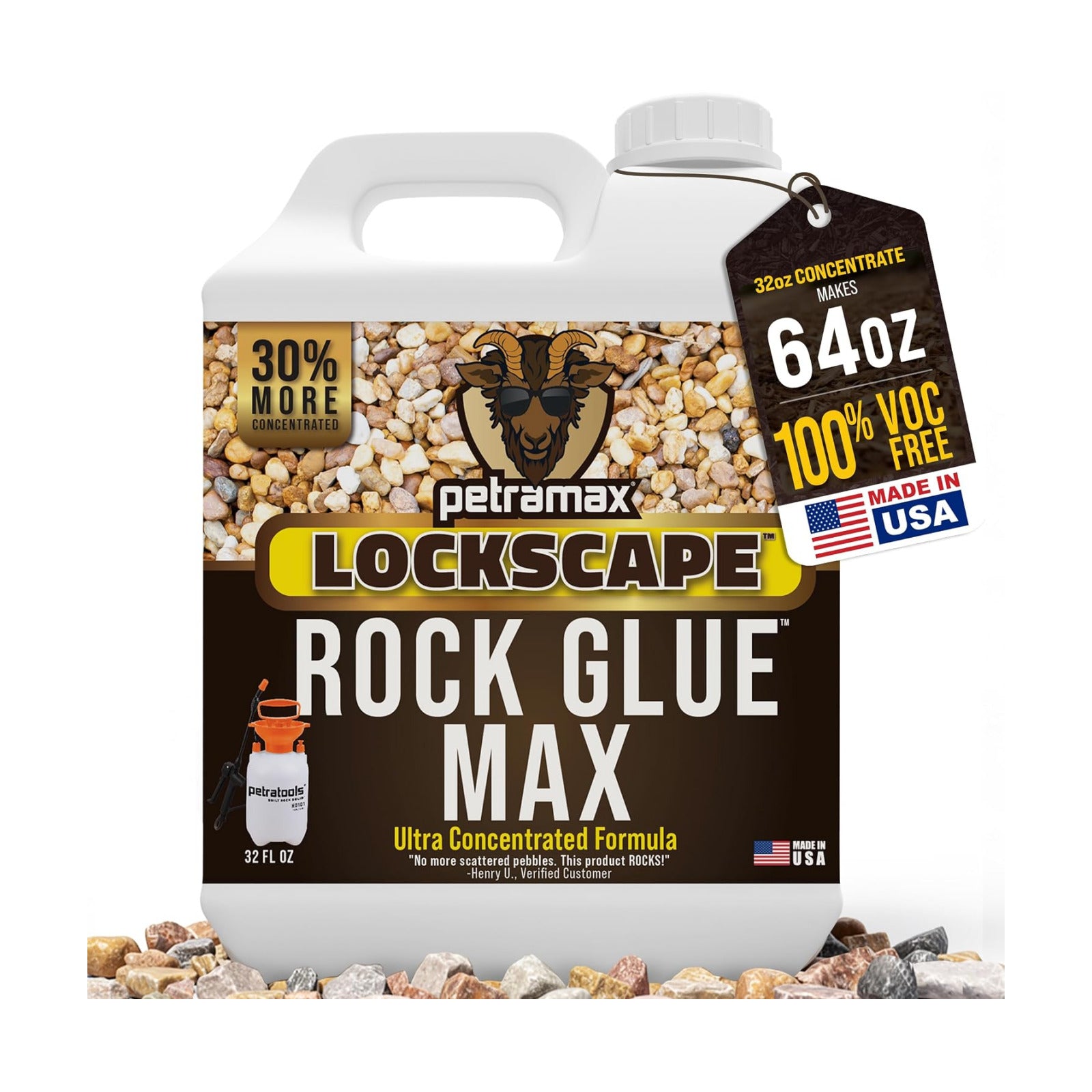 Petra Max Rock Glue for Landscaping, Pet-Safe & Non-Toxic (USA-Made), 32 Oz | Sticky Clear Gravel Binder & Decomposed