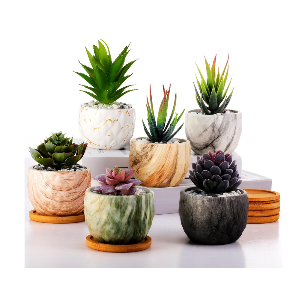 Marbling Ceramic Flower Pot 3.35 Inch Succulent Small Plant Cactus Herbs Planter Ceramic Pot with Drainage Hole Matte