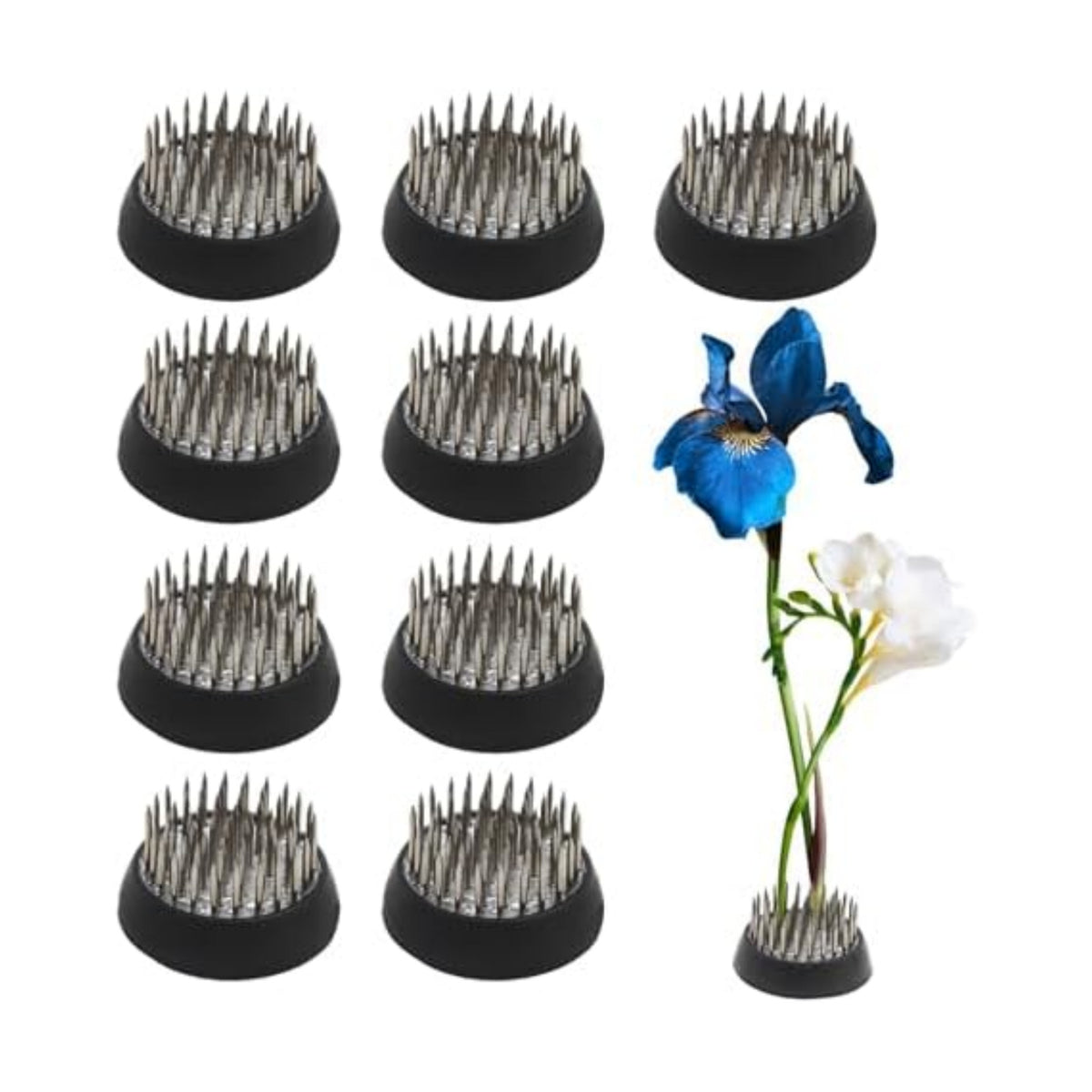 9pcs Jianshan Stainless Steel Pins Flower Arranger 1.33inch/34mm Plastic 1inch Flower Frogs Holder Fixed Flower Pin Holder Tool for Flower Arrangement Plant Fixing Plant Decoration