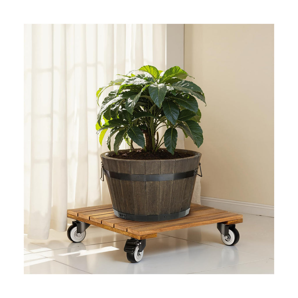 2pack Wood Plant Caddy With Wheels Heavy Duty, 264 Lbs Capacity, Upgraded 12 Inch Acacia Hardwood Plant Dolly, Plant