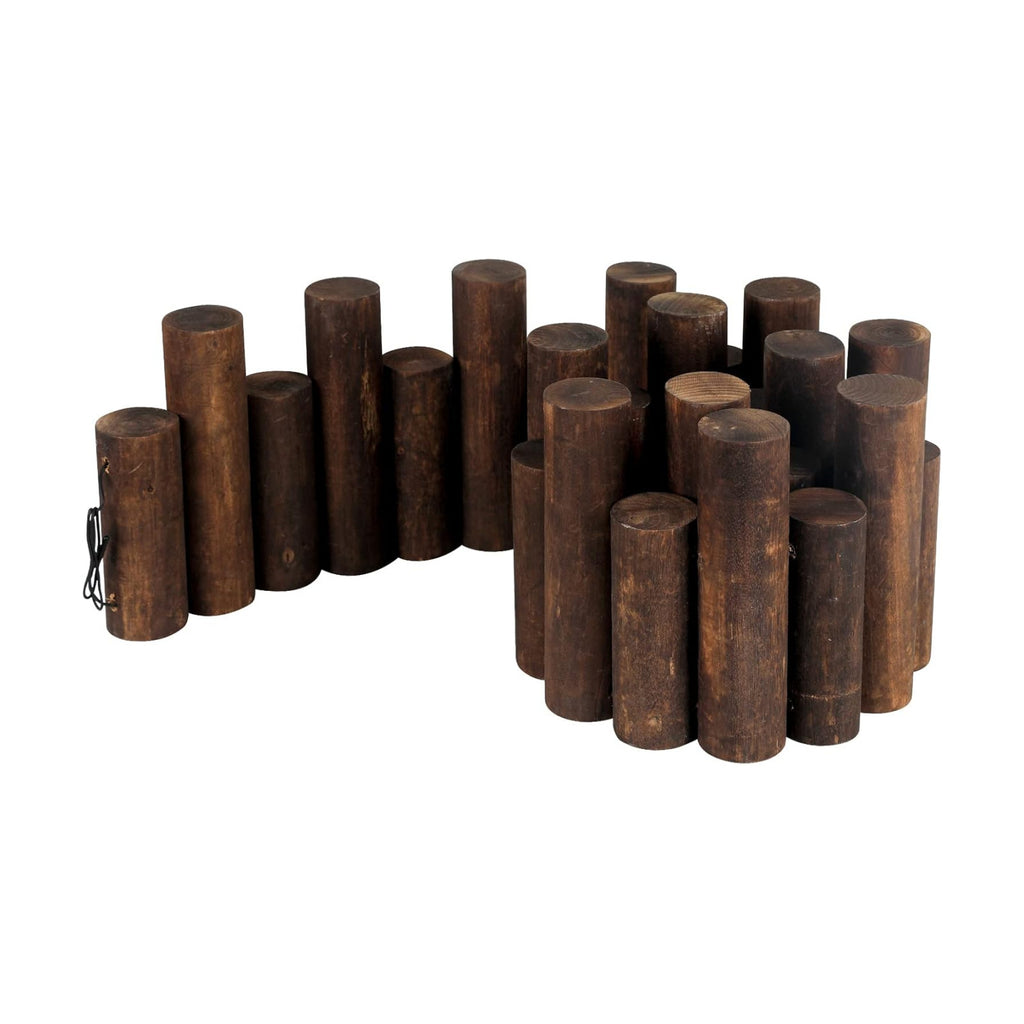 WORTH Wooden Log Rolls Garden Edging, 6.5" H x 47" L Landscape Lawn Border | Decorative Burnt Wood Finish Outdoor