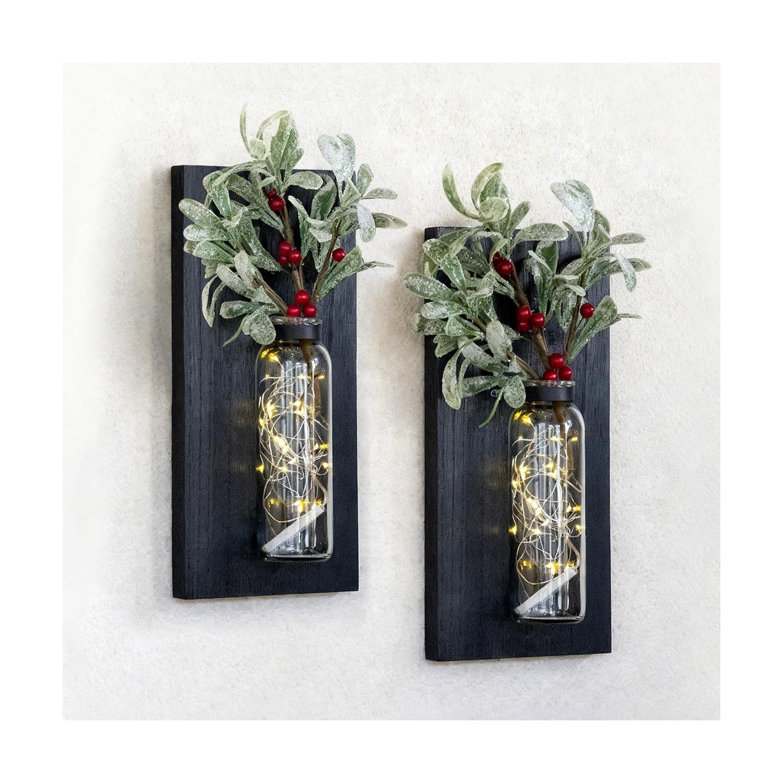 Heiple 2 Pack Wall Planters for Indoor Plants, Wood Glass Decor for Bathroom, Bedroom Living Room, Modern Farmhouse