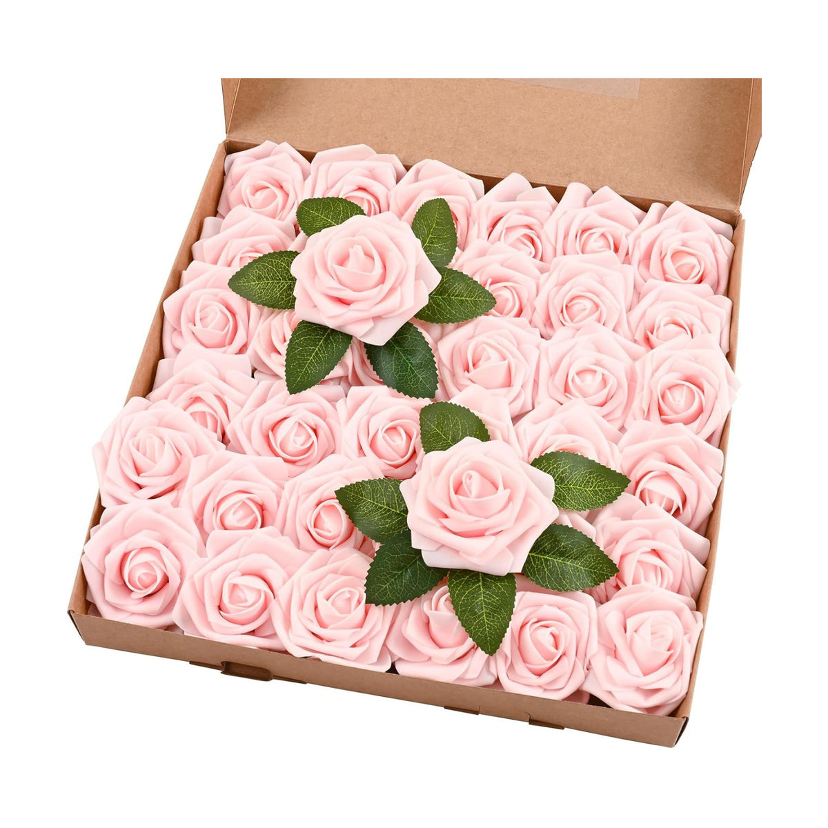 BLEUM CADE 36Pcs Artificial Flowers Fake Foam Roses with Stems for Wedding